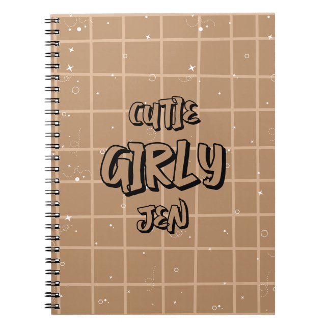 Caderno Espiral Xadrez Marrom Fofinho Menina (Frente)
