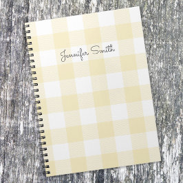 Caderno Espiral Xadrez Pastel Moderno em Limão e Branco