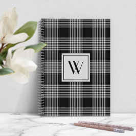 Caderno Espiral Xadrez Preto E Branco Moderno Monograma