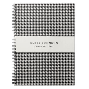 Caderno Espiral Xadrez Preto e Marfim Minimalista Elegante