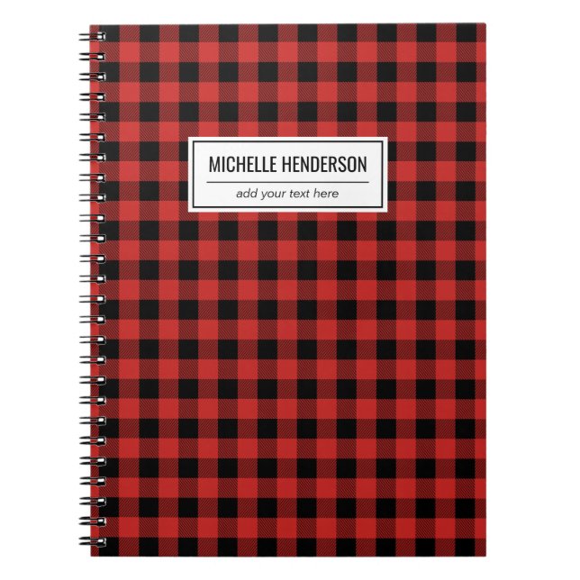 Caderno Espiral Xadrez Red Buffalo Tartan Nome Personalizado (Frente)