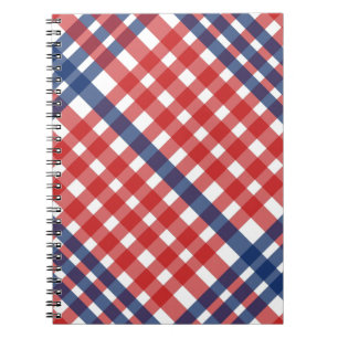 Caderno Espiral Xadrez Red White e Blue Gingham