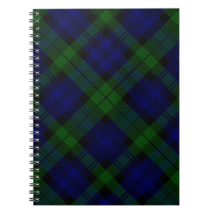 Caderno Espiral xadrez verde azul de tartan Black Watch