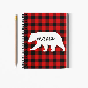 Caderno Espiral Xadrez Vermelha Moderna E Urso Branco