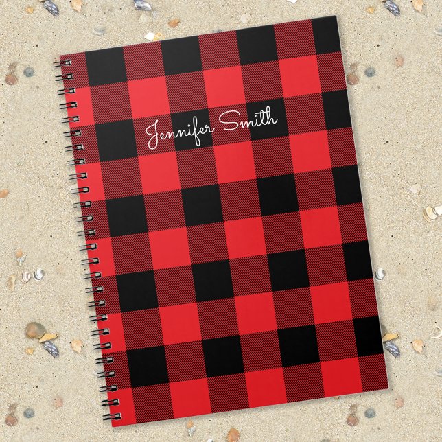 Caderno Espiral Xadrez Vermelho e Negro Moderno de Buffalo (Criador carregado)