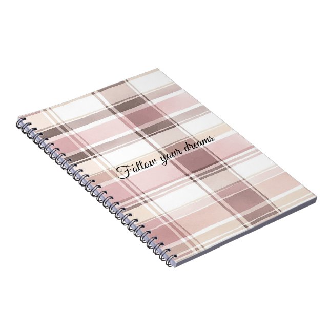 Caderno Espiral Xadrezes de Creme Branco Cor-de-rosa-chic (Lado Direito)