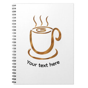 Caderno Espiral Xícara Fumegante de Java Café Curvo de Madeira &