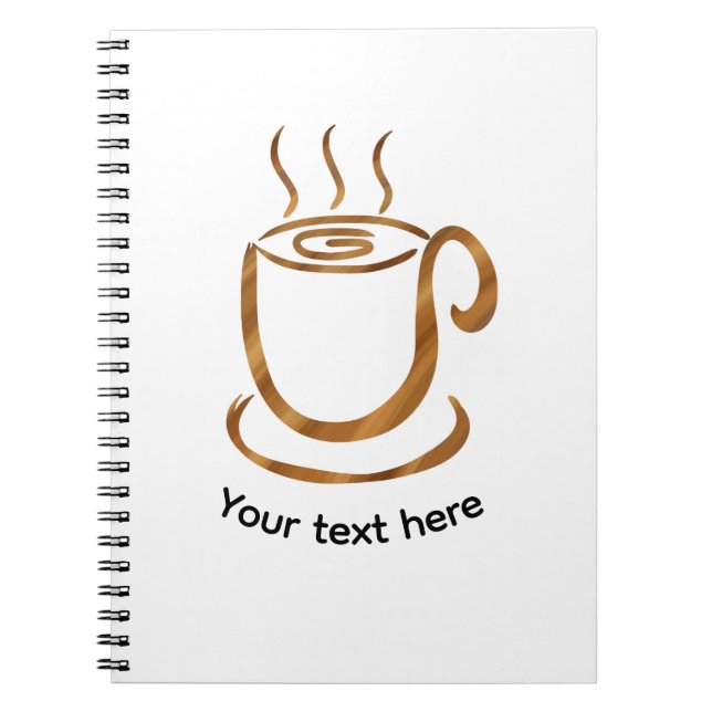 Caderno Espiral Xícara Fumegante de Java | Café Curvo de Madeira & (Frente)