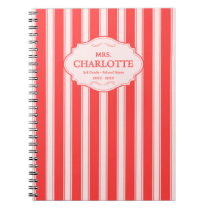 Caderno Espiral Xícara Shabby Chic Rosa Coral Listras Personalizad