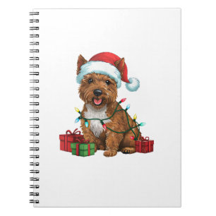 Caderno Espiral Xmas Lighting Santa Hat Cairn Terrier Dog Christma