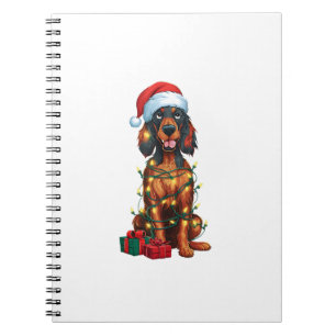 Caderno Espiral Xmas Lighting Santa Hat Gordon Setter Dog Christma