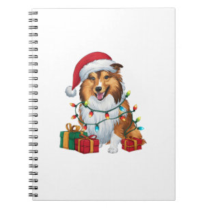 Caderno Espiral Xmas Lighting Santa Hat Shetland Sheepdog Christma