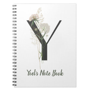 Caderno Espiral Y inicial personalizado com flor de cor suave