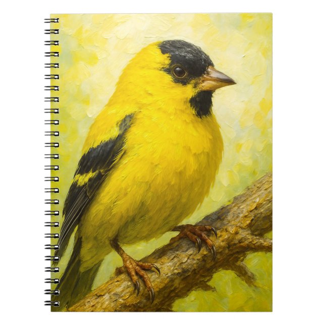 Caderno Espiral Yellow Finch Notebook | Goldfinch Bird Art Journal (Frente)