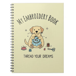 Caderno Espiral Yellow Golden Retriever Embroidery Book Design Art