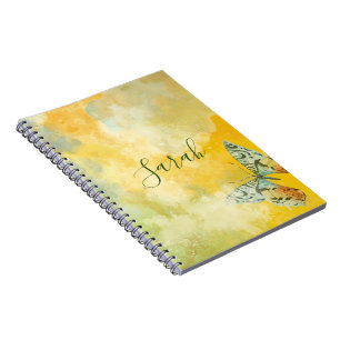 Caderno Espiral Yellow Watercolor Monographic Name Tie Dye Butterf