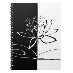 Caderno Espiral Yin Yang Black White Lotus Blossom