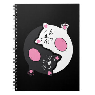 Caderno Espiral Yin Yang Gatos Adormecidos em Preto e Branco