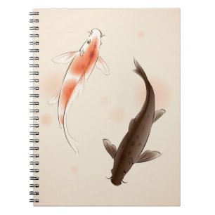 Caderno Espiral Yin Yang Koi pesca na pintura oriental do estilo