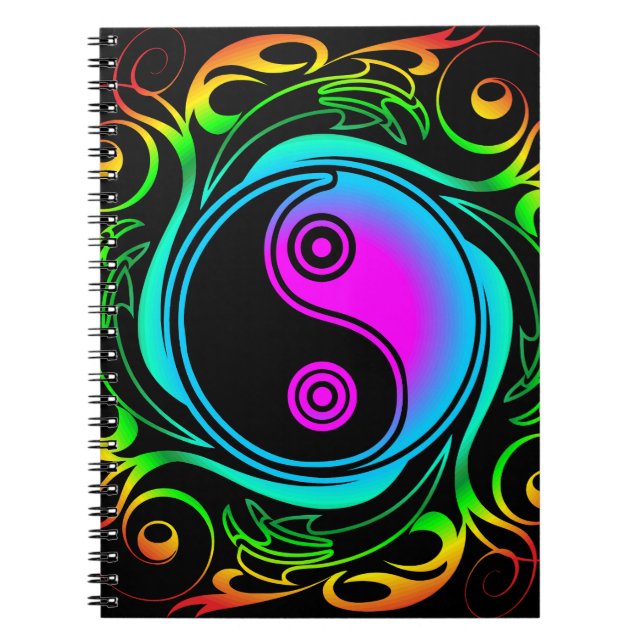 Caderno Espiral Yin Yang Psychedelic Rainbow Tattoo (Frente)