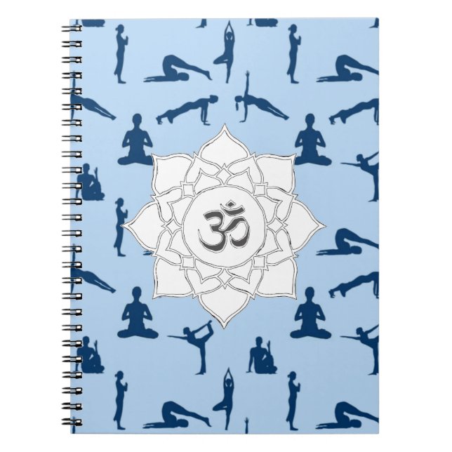 Caderno Espiral Yoga Poses E Lotus Flor Em Azul (Frente)