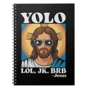 Caderno Espiral YOLO LOL JK BRB Jesus Páscoa engraçada