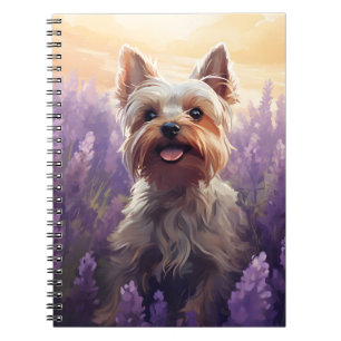 Caderno Espiral Yorkshire Terrier no campo de Lavanda