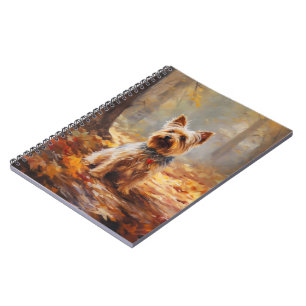 Caderno Espiral Yorkshire Terrier no Outono Folhas Caídas Inspiram