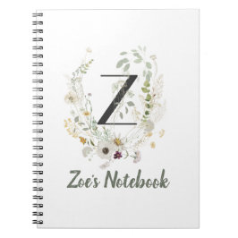 Caderno Espiral Z inicial com flor de cor suave