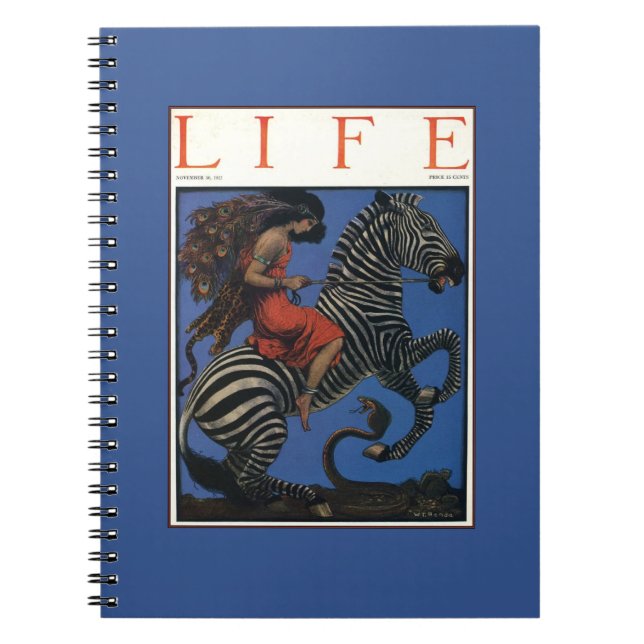 Caderno Espiral Zebra Antiga com Mulher Cavalgando em Estilo Art N (Frente)