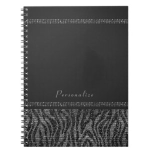 Caderno Espiral Zebra Brilho Prata & Preto Glam Elegante Brilho