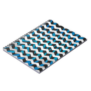 Caderno Espiral Zebra Chevron Preto e Azul