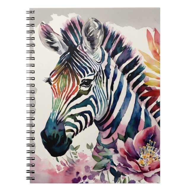 Caderno Espiral Zebra Notebook Floral Watercolor Art (Frente)