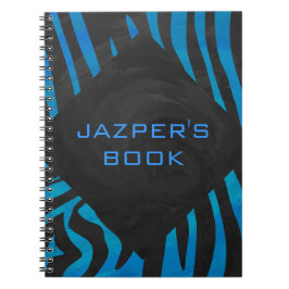 Caderno Espiral Zebra Preta e Azul com Monograma