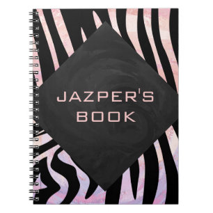 Caderno Espiral Zebra, preto e rosa, monograma