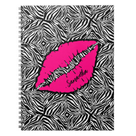 Caderno Espiral Zebra Simples com Lábios Rosa Personalizados