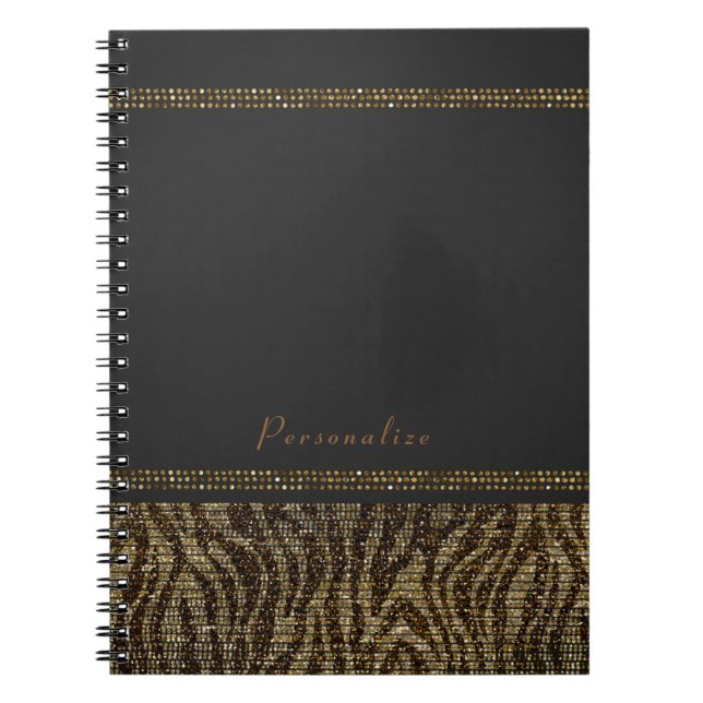 Caderno Espiral Zebra Sparkle Sequins Glam Chic Modern Bling (Frente)