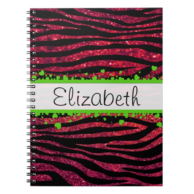Caderno Espiral Zebra vermelha, Zebra brilhante, Impressão Zebra,  (Frente)