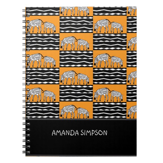 Caderno Espiral Zebras Quenianas Cuecas, Laranja de Arte Africana (Frente)