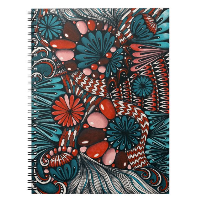 Caderno Espiral Zentangle Abstrato em Azul Turques (Frente)