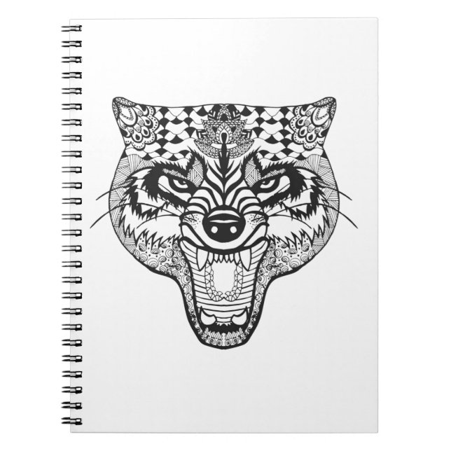 Caderno Espiral Zentangle inspirou o lobo (Frente)