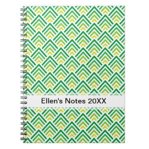 Caderno Espiral Ziguezague geométrico de Chevron do verde