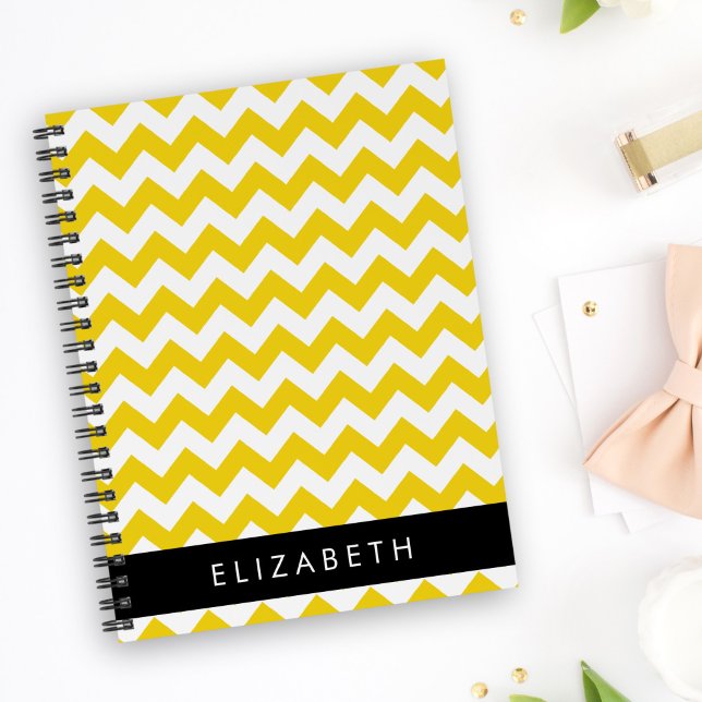 Caderno Espiral Zigzag Amarelo, Chevron Amarelo, Seu Nome (Criador carregado)