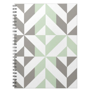 Caderno Espiral ZigZag Geométrico de Sage Green e Silver