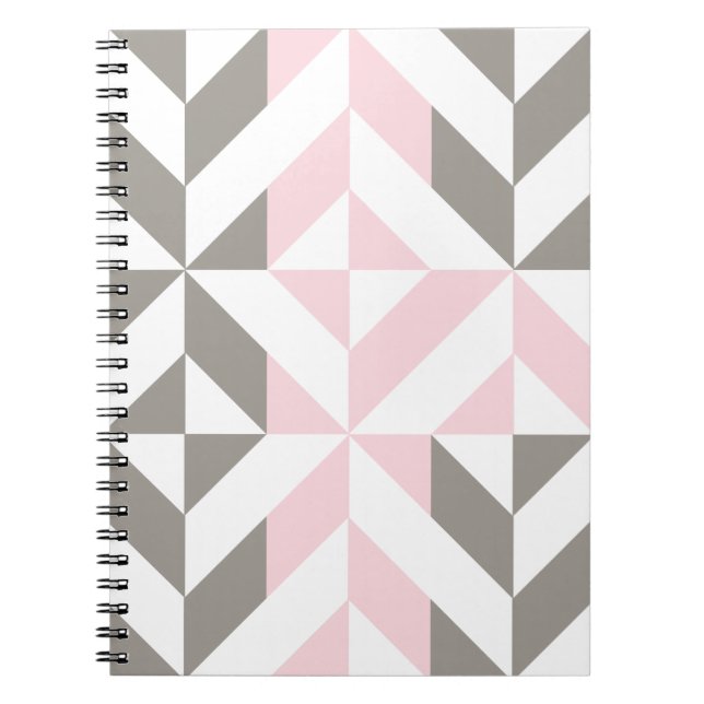 Caderno Espiral ZigZag geométrico, rosa e prata (Frente)