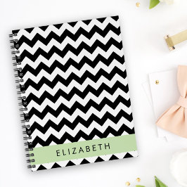 Caderno Espiral Zigzag preto-e-branco, padrão Chevron, seu nome