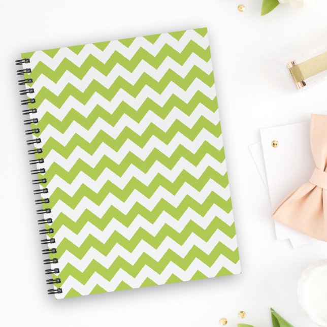 Caderno Espiral Zigzag Verde, Chevron Verde, Padrão Geométrico (Criador carregado)