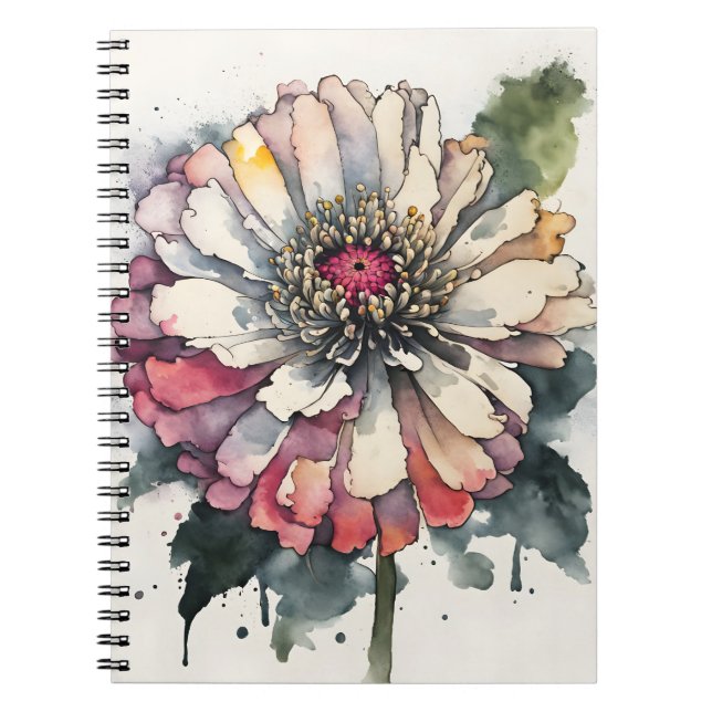 Caderno Espiral Zinnia - Flores aquarela (Frente)