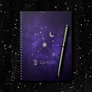 Caderno Espiral Zodiac Cancer Roxo Astrologia Cósmica Horoscópio