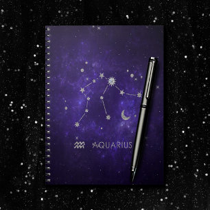 Caderno Espiral Zodiac Purple Aquarius Astrologia Horóscopo